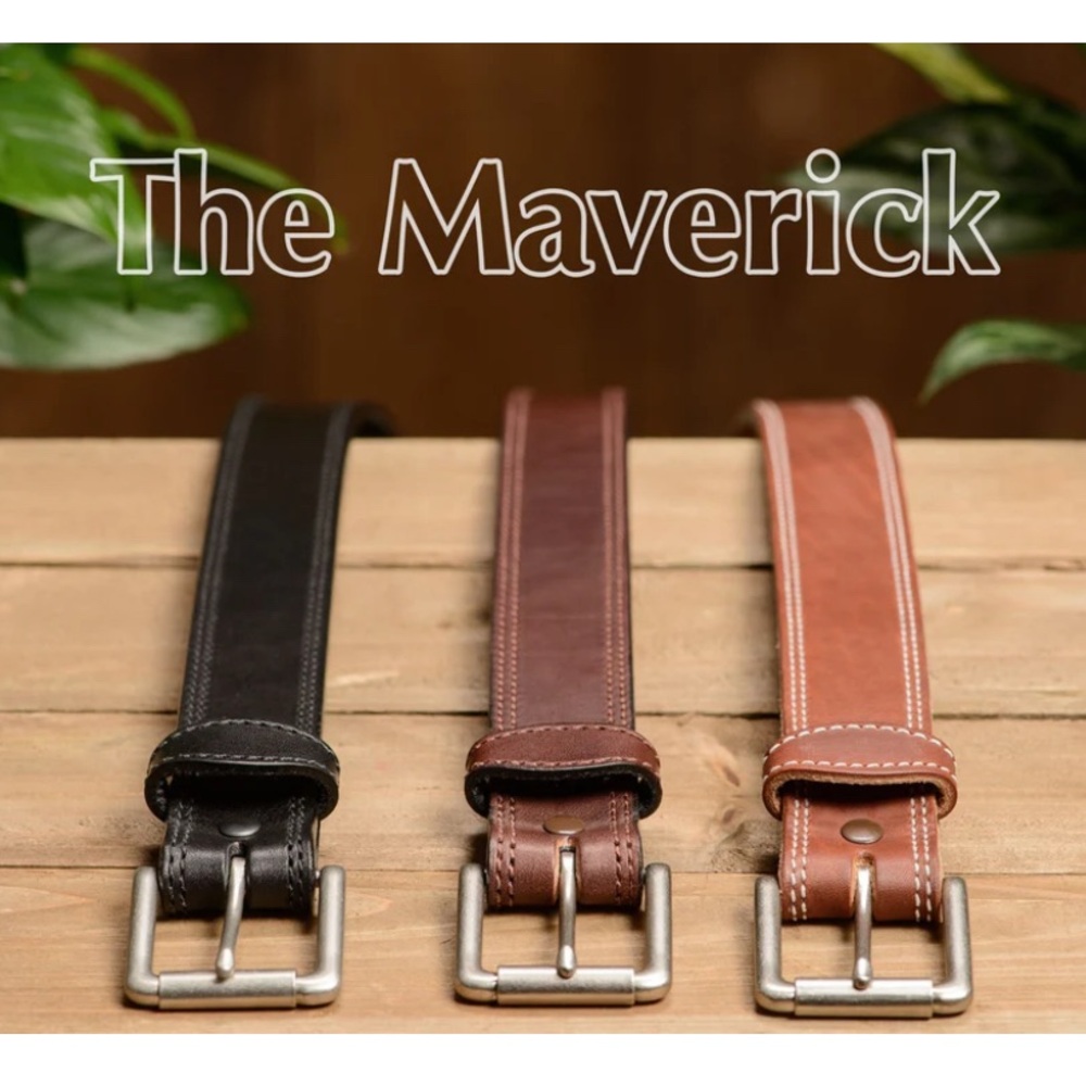 Bull Hide Belt The Maverick Hot Dipped Tan Double Stitched 1.50" Size 46 - Picture 5 of 9